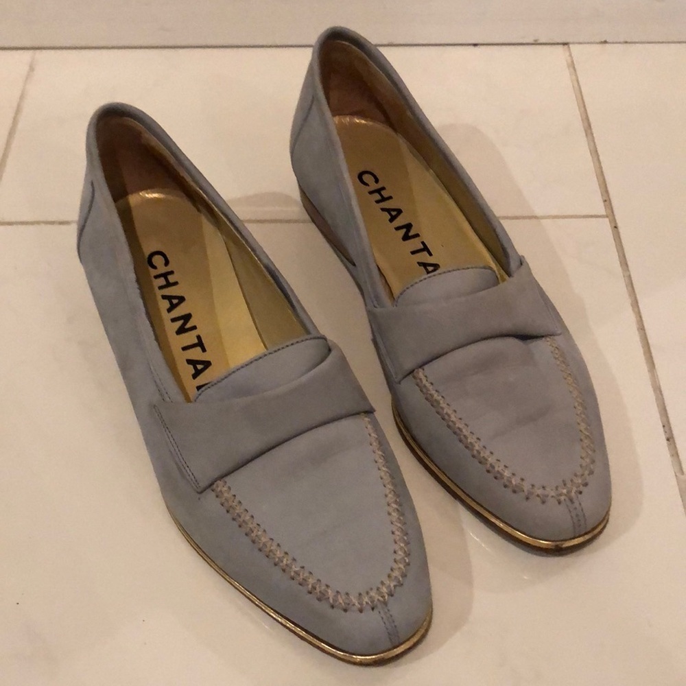 Chantal light blue flats. Gold accents.